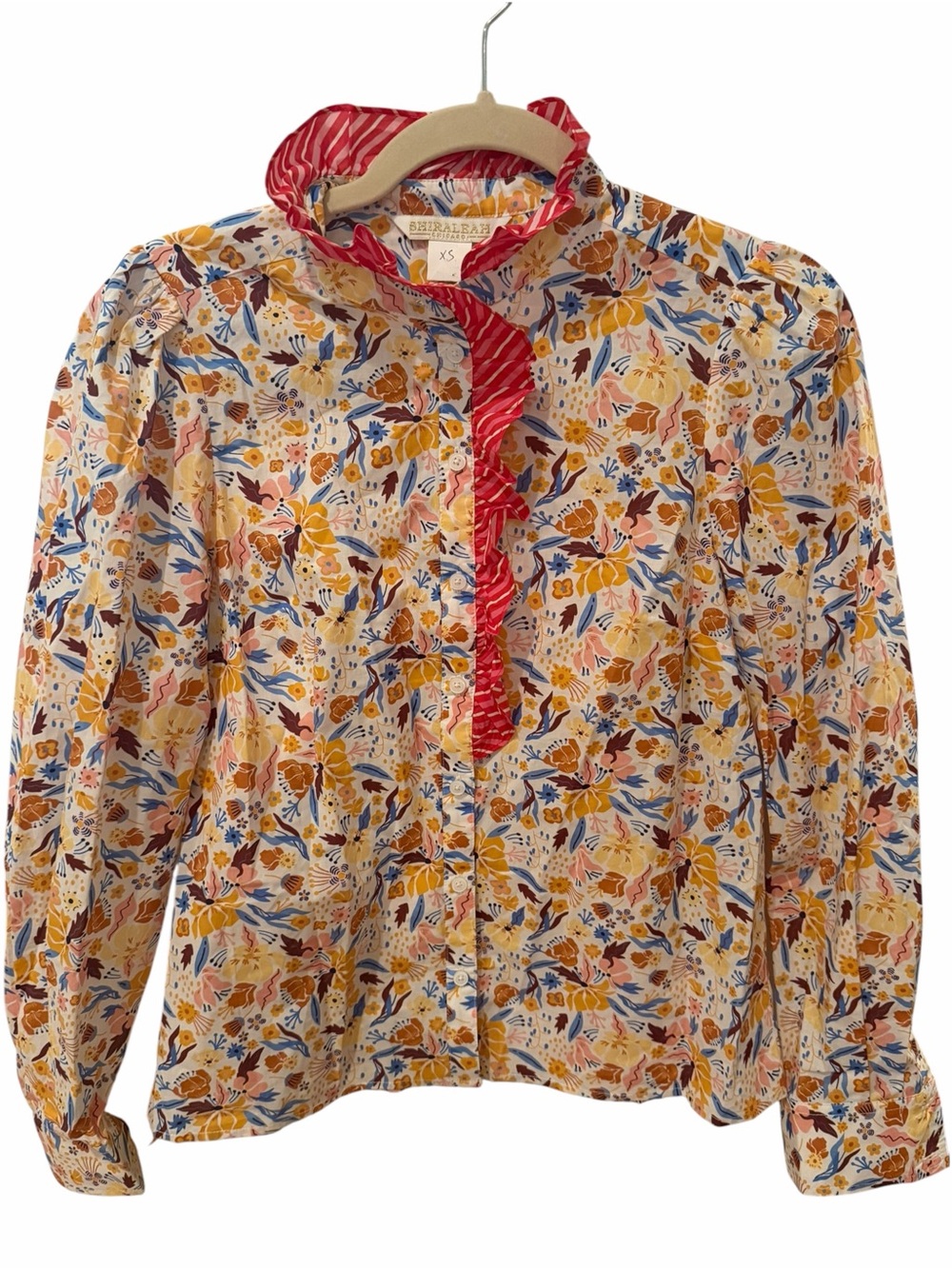 Shiraleah Chicago Floral Ruffle Button Down Blouse XS Cottagecore